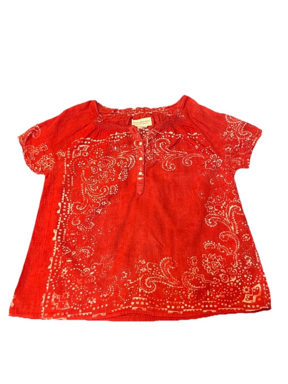 Denim & Supply Ralph Lauren Red Paisley Peasant Short Sleeve Blouse Women’s S/P